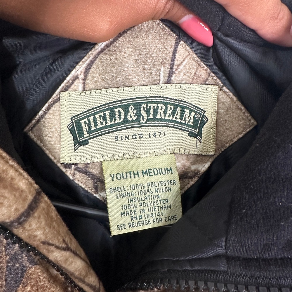 Field & Stream Youth Medium Realtree Camo Hooded Insulated Jacket Brown Bomber - Picture 2 of 4